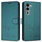 For Fujitsu Arrows We2 Plus Smile Embossing RFID Leather Phone Case(Peacock Green) - 3