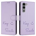 For Fujitsu Arrows We2 Plus Smile Embossing RFID Leather Phone Case(Light Purple) - 3