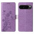 For Google Pixel 9 Pro XL Embossed Butterfly Flowers Leather Phone Case(Purple) - 3