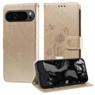 For Google Pixel 9 Pro XL Embossed Butterfly Flowers Leather Phone Case(Gold) - 1