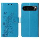 For Google Pixel 9 Pro XL Embossed Butterfly Flowers Leather Phone Case(Blue) - 3