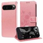 For Google Pixel 9 Pro XL Embossed Butterfly Flowers Leather Phone Case(Rose Gold) - 1