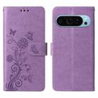 For Google Pixel 9 / 9 Pro Embossed Butterfly Flowers Leather Phone Case(Purple) - 3