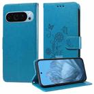 For Google Pixel 9 / 9 Pro Embossed Butterfly Flowers Leather Phone Case(Blue) - 1