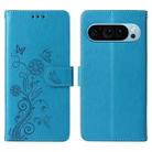 For Google Pixel 9 / 9 Pro Embossed Butterfly Flowers Leather Phone Case(Blue) - 3