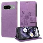 For Google Pixel 8 Embossed Butterfly Flowers Leather Phone Case(Purple) - 1