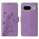 For Google Pixel 8 Embossed Butterfly Flowers Leather Phone Case(Purple) - 3