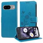 For Google Pixel 8 Embossed Butterfly Flowers Leather Phone Case(Blue) - 1