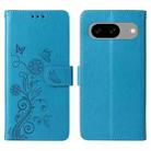 For Google Pixel 8 Embossed Butterfly Flowers Leather Phone Case(Blue) - 3