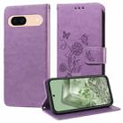 For Google Pixel 8a Embossed Butterfly Flowers Leather Phone Case(Purple) - 1