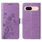 For Google Pixel 8a Embossed Butterfly Flowers Leather Phone Case(Purple) - 3