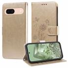 For Google Pixel 8a Embossed Butterfly Flowers Leather Phone Case(Gold) - 1