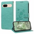 For Google Pixel 8a Embossed Butterfly Flowers Leather Phone Case(Green) - 1