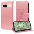 For Google Pixel 8a Embossed Butterfly Flowers Leather Phone Case(Rose Gold) - 1