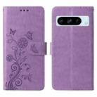 For Google Pixel 8 Pro Embossed Butterfly Flowers Leather Phone Case(Purple) - 3