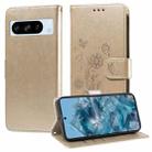 For Google Pixel 8 Pro Embossed Butterfly Flowers Leather Phone Case(Gold) - 1