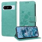 For Google Pixel 8 Pro Embossed Butterfly Flowers Leather Phone Case(Green) - 1