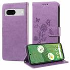 For Google Pixel 7 Pro Embossed Butterfly Flowers Leather Phone Case(Purple) - 1