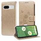 For Google Pixel 7 Pro Embossed Butterfly Flowers Leather Phone Case(Gold) - 1