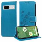 For Google Pixel 7 Pro Embossed Butterfly Flowers Leather Phone Case(Blue) - 1