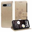 For Google Pixel 7a Embossed Butterfly Flowers Leather Phone Case(Gold) - 1