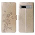 For Google Pixel 7a Embossed Butterfly Flowers Leather Phone Case(Gold) - 3