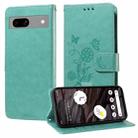 For Google Pixel 7a Embossed Butterfly Flowers Leather Phone Case(Green) - 1