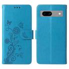 For Google Pixel 7a Embossed Butterfly Flowers Leather Phone Case(Blue) - 3