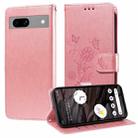 For Google Pixel 7a Embossed Butterfly Flowers Leather Phone Case(Rose Gold) - 1