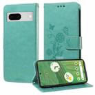 For Google Pixel 7 Embossed Butterfly Flowers Leather Phone Case(Green) - 1