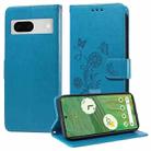 For Google Pixel 7 Embossed Butterfly Flowers Leather Phone Case(Blue) - 1