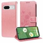 For Google Pixel 7 Embossed Butterfly Flowers Leather Phone Case(Rose Gold) - 1