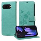 For Google Pixel 9a Embossed Butterfly Flowers Leather Phone Case(Green) - 1