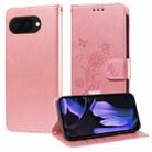 For Google Pixel 9a Embossed Butterfly Flowers Leather Phone Case(Rose Gold) - 1