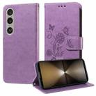 For Sony Xperia 1 VI Embossed Butterfly Flowers Leather Phone Case(Purple) - 1