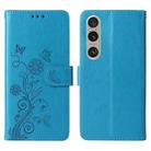 For Sony Xperia 1 VI Embossed Butterfly Flowers Leather Phone Case(Blue) - 3