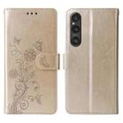 For Sony Xperia 1 V Embossed Butterfly Flowers Leather Phone Case(Gold) - 3