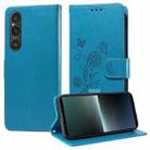 For Sony Xperia 1 V Embossed Butterfly Flowers Leather Phone Case(Blue) - 1