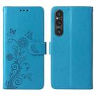 For Sony Xperia 1 V Embossed Butterfly Flowers Leather Phone Case(Blue) - 3