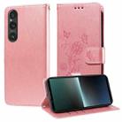 For Sony Xperia 1 V Embossed Butterfly Flowers Leather Phone Case(Rose Gold) - 1