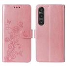 For Sony Xperia 1 V Embossed Butterfly Flowers Leather Phone Case(Rose Gold) - 3