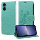 For Sony Xperia 5 VI Embossed Butterfly Flowers Leather Phone Case(Green) - 1