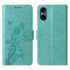 For Sony Xperia 5 VI Embossed Butterfly Flowers Leather Phone Case(Green) - 3