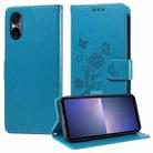 For Sony Xperia 5 VI Embossed Butterfly Flowers Leather Phone Case(Blue) - 1