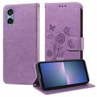 For Sony Xperia 5 V Embossed Butterfly Flowers Leather Phone Case(Purple) - 1