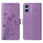 For Sony Xperia 5 V Embossed Butterfly Flowers Leather Phone Case(Purple) - 3