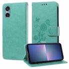 For Sony Xperia 5 V Embossed Butterfly Flowers Leather Phone Case(Green) - 1