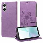 For Sony Xperia 10 VI Embossed Butterfly Flowers Leather Phone Case(Purple) - 1