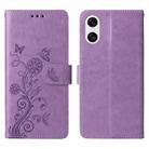 For Sony Xperia 10 VI Embossed Butterfly Flowers Leather Phone Case(Purple) - 3