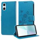 For Sony Xperia 10 VI Embossed Butterfly Flowers Leather Phone Case(Blue) - 1